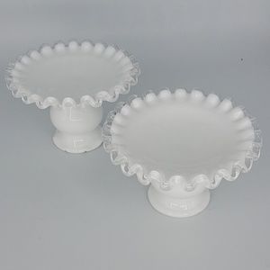 Fenton Silver Crest Milk Glass Candle Holder Set of 2 White